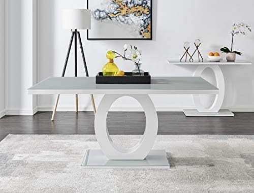 Modern Grey/White Glass Dining Table + 6 White Chairs 160x90x76cm
