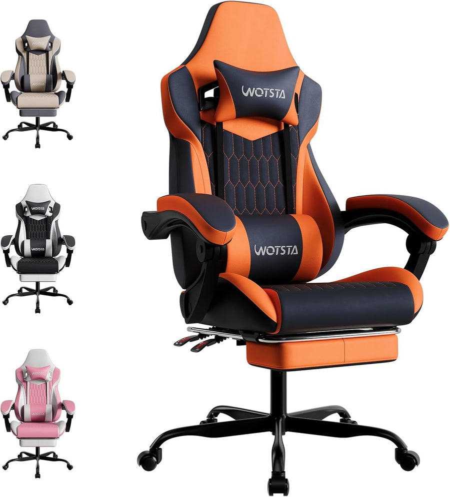 Ergonomic Gaming Chair w/ Footrest & Lumbar Support Black Orange