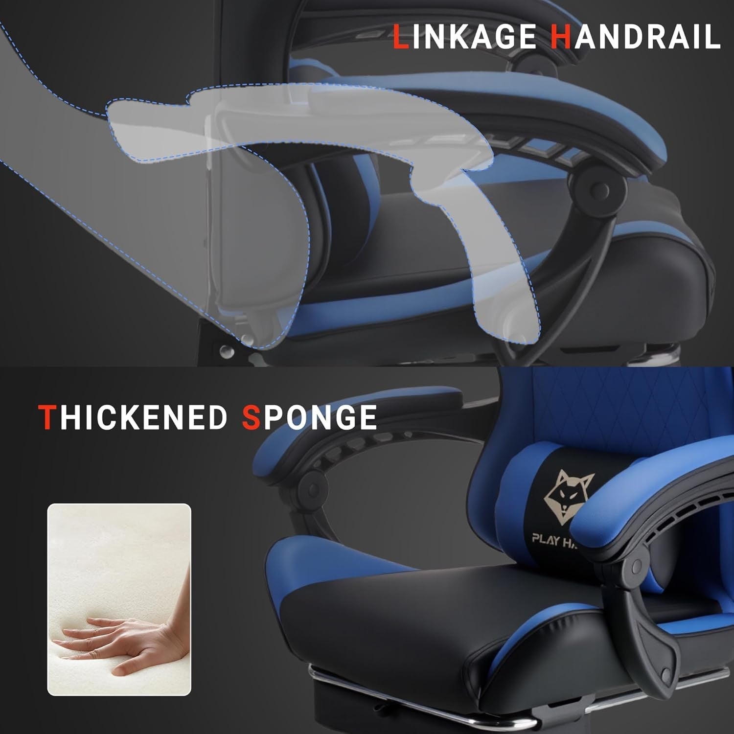 Reclining Gaming Chair w/ Footrest Ergonomic Office Desk Chair Blue