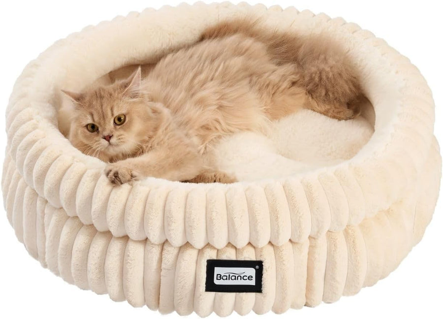 Plush Round Cat Bed Washable Faux Fur Kitten Puppy Bed High Sides