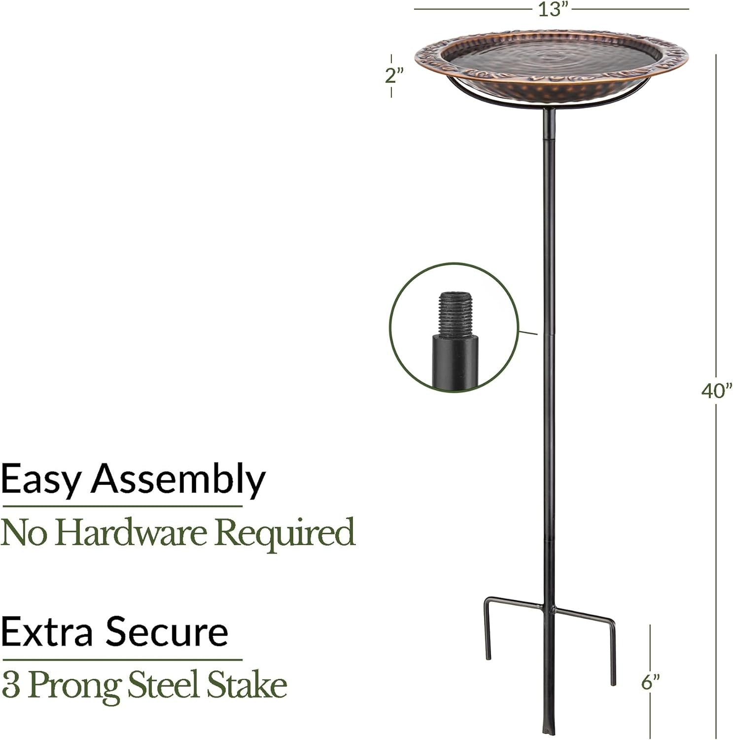 13” Bronze Bird Bath on Pole | Outdoor Garden Water Bowl Feature Metal