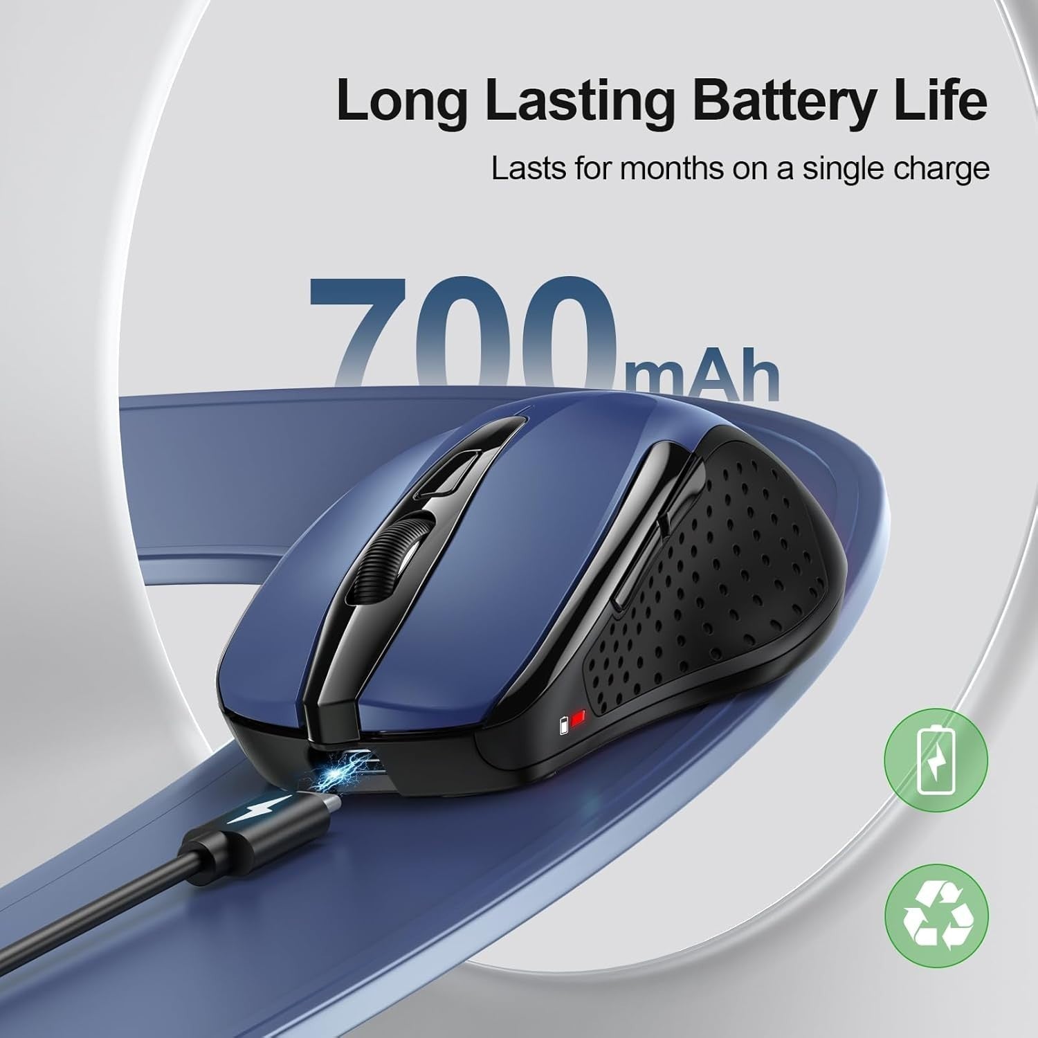 Rechargeable Bluetooth Mouse 4800DPI Silent Tri Mode Ergonomic Multi Device