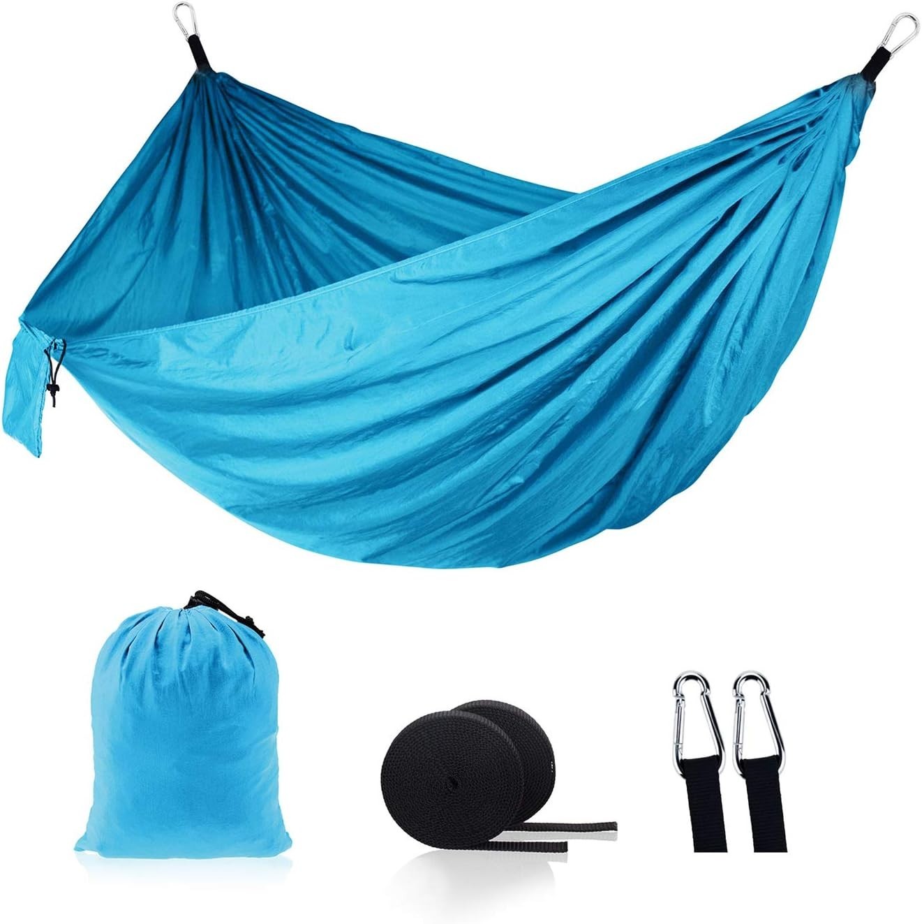 Double Camping Hammock for 2 Portable Nylon Lightweight, Quick Setup Sky Blue..