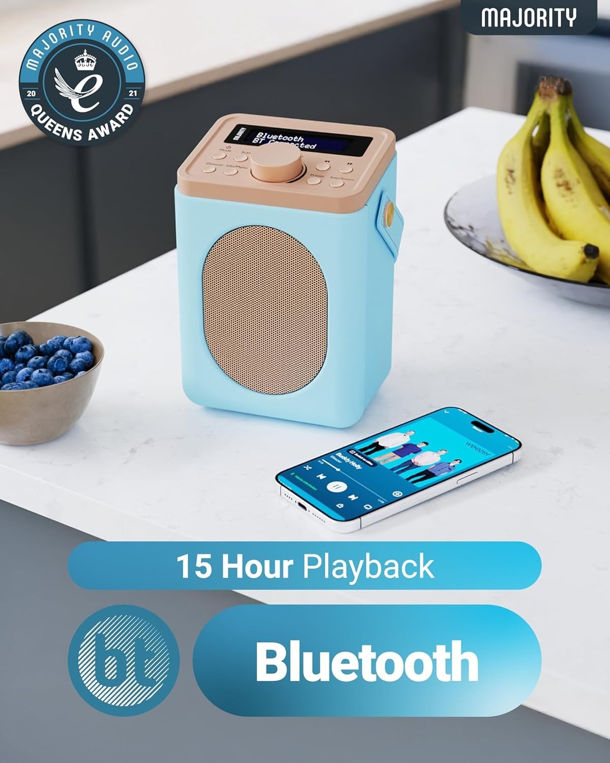 Portable DAB+ FM Radio Bluetooth | 15H Battery | Dual Alarm Duck Egg