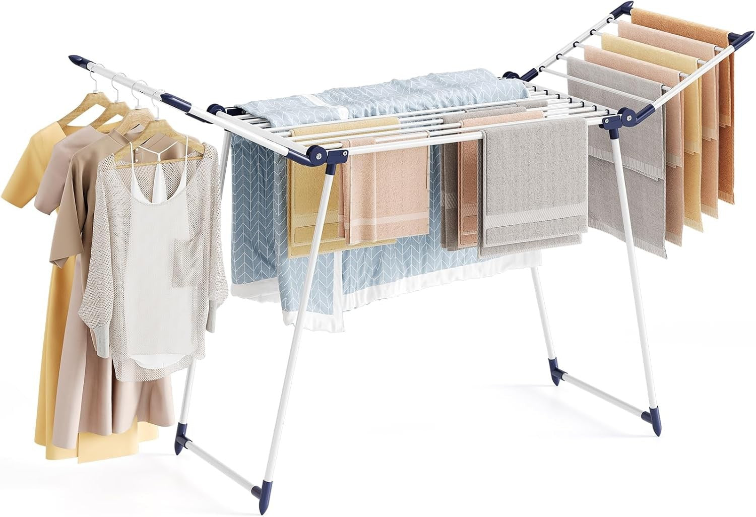 Large Winged Laundry Drying Stand Folding Indoor Clothes Airer Space Efficient