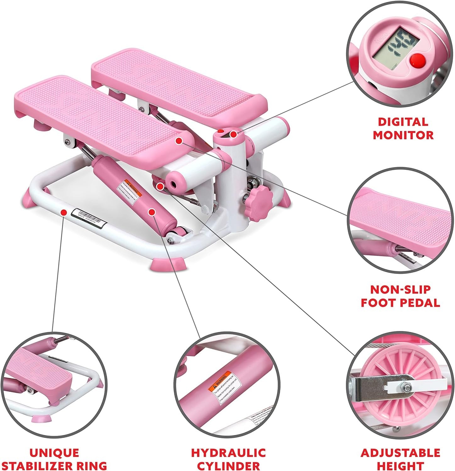 Pink Mini Stepper Cardio Trainer Twist Motion Resistance Bands Compact Home Gym
