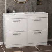 1200mm Gloss White Double Basin Vanity Unit – 4 Drawer Bathroom Sink Cabinet