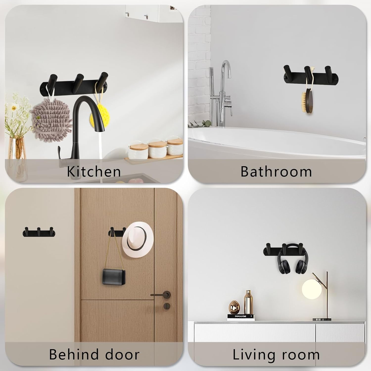 Black Metal Wall Coat Rack 3 Hooks Heavy Duty Modern Towel Hanger for Bathroom