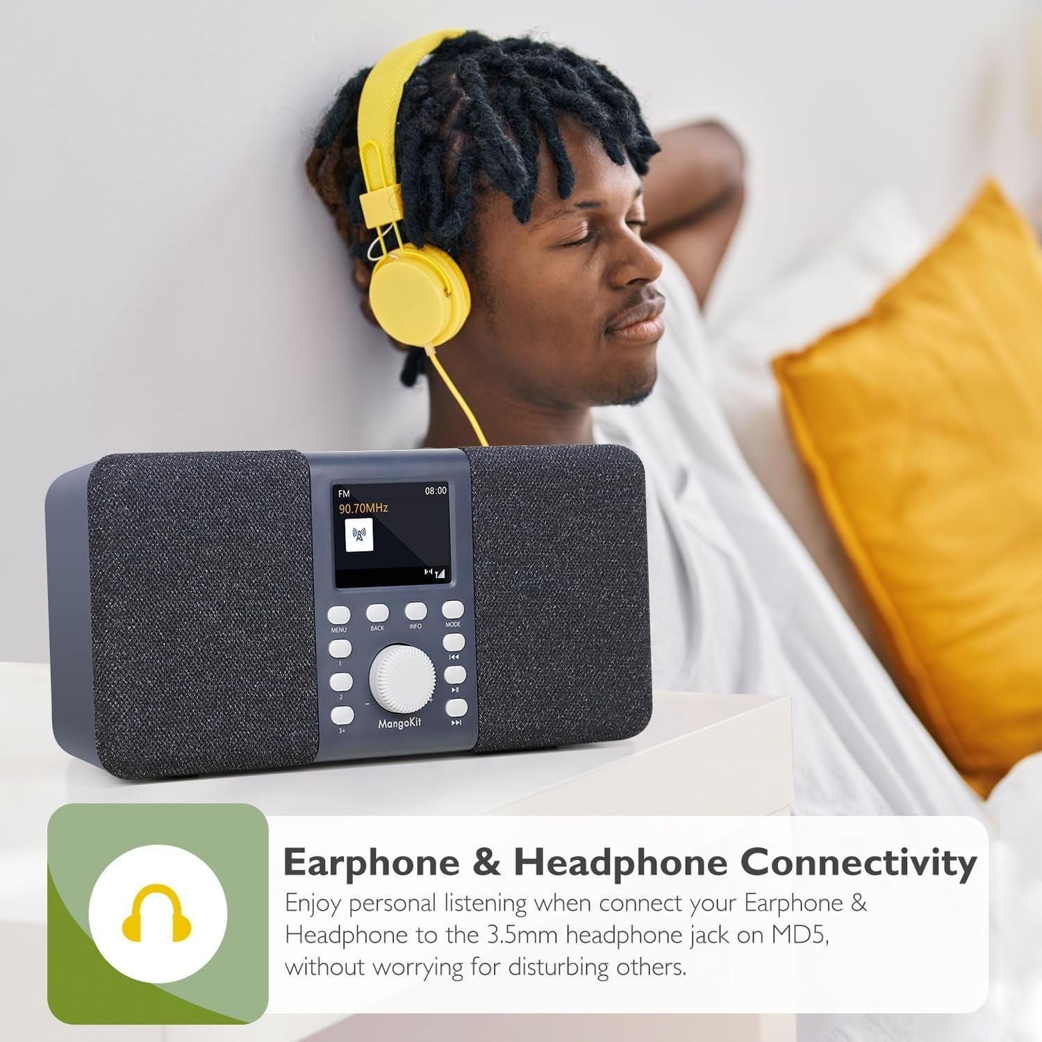 Stereo DAB DAB+ FM Radio Bluetooth Kitchen Alarm Dark Grey