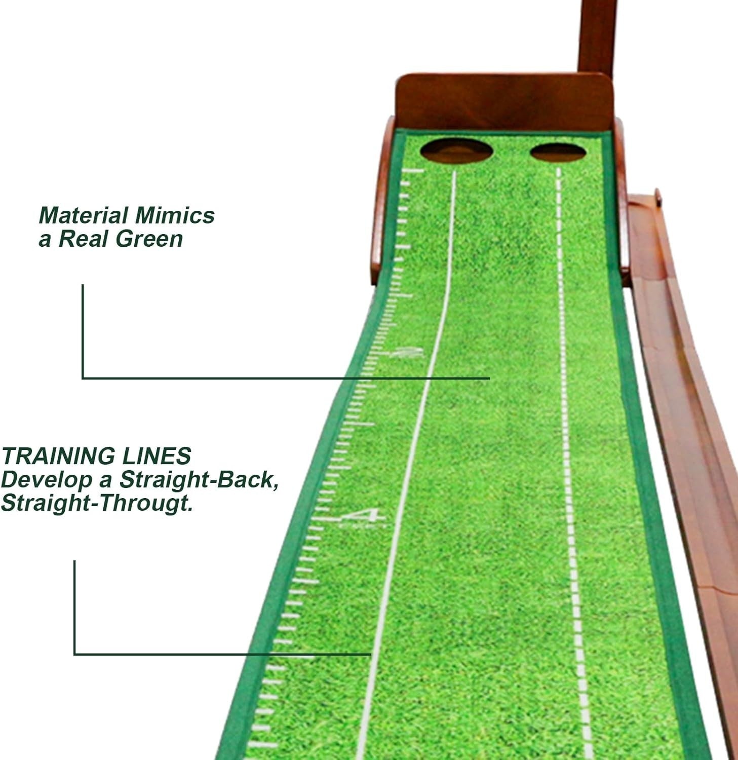 Golf Putting Mat Practice Indoor Trainer Automatic Ball Return Wooden Base