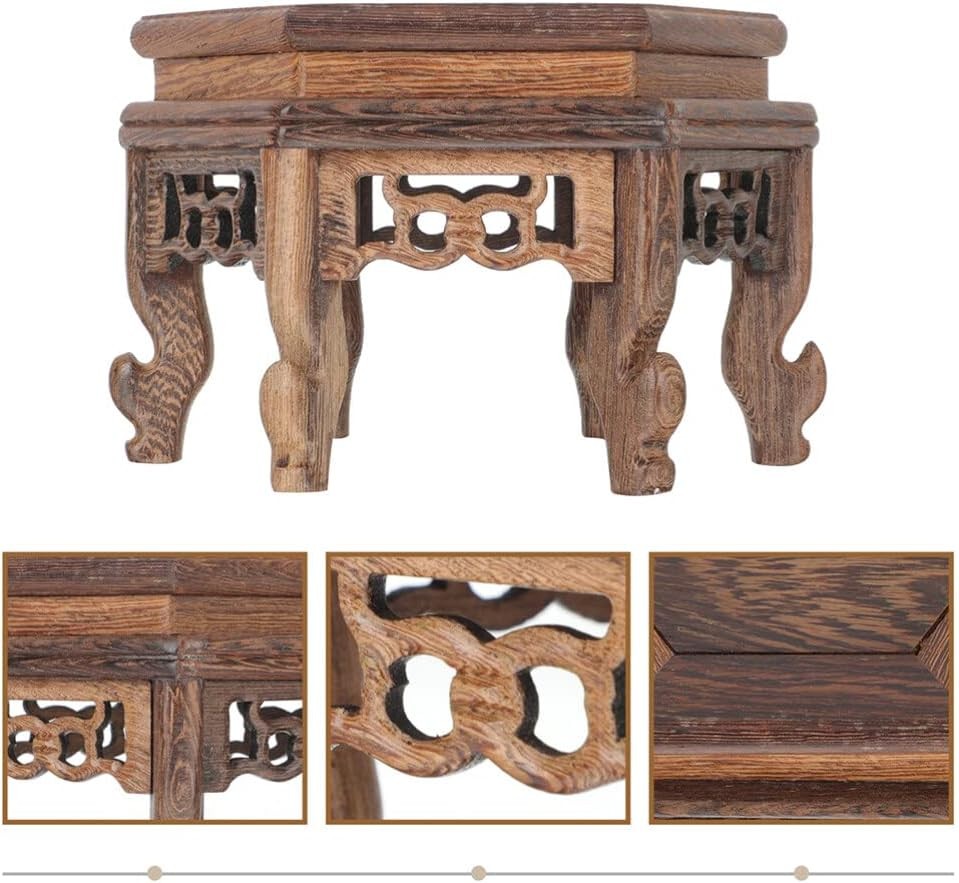 Wood Plant Stand Oriental Pedestal Display Table Vase Base Antique Decor