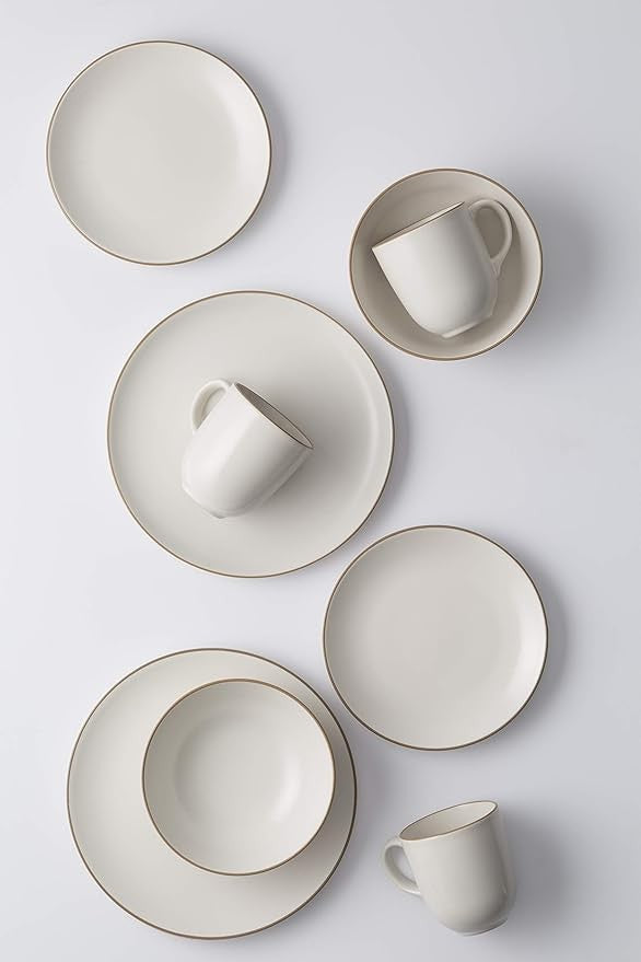 12pc Cream Stoneware Dinner Set Plates Bowls Service for 4 Modern Tableware