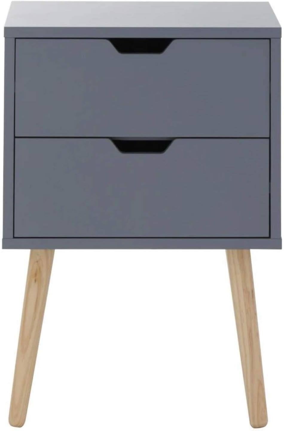 Set of 2 Modern Dark Grey Bedside Tables with 2 Drawers & Wooden Legs