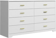 White 8 Drawer Wide Chest Storage Dresser Gold Handles Bedroom Unit