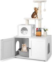 Hidden Cat Litter Box Furniture With Cat Tree Scratching Post Condo Indoor