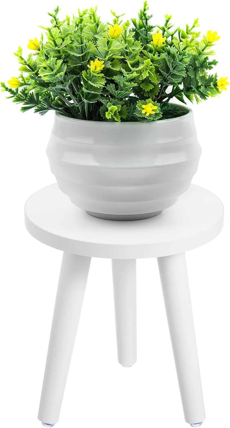 Wooden Plant Stand Indoor Flower Pot Stool Small Round Side Table White 22x20cm