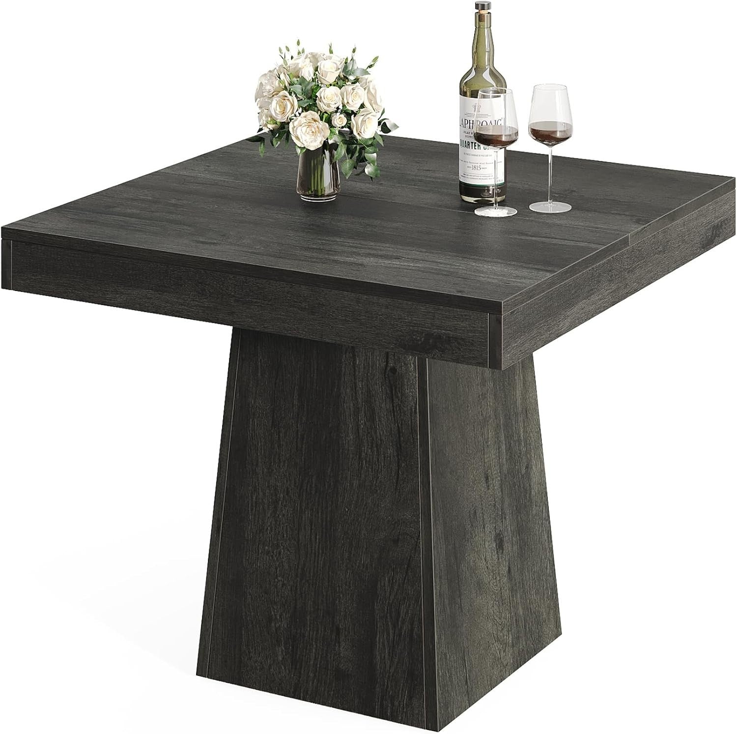 31.5" Square Dining Table Gray Pedestal Base for Kitchen & Small Spaces