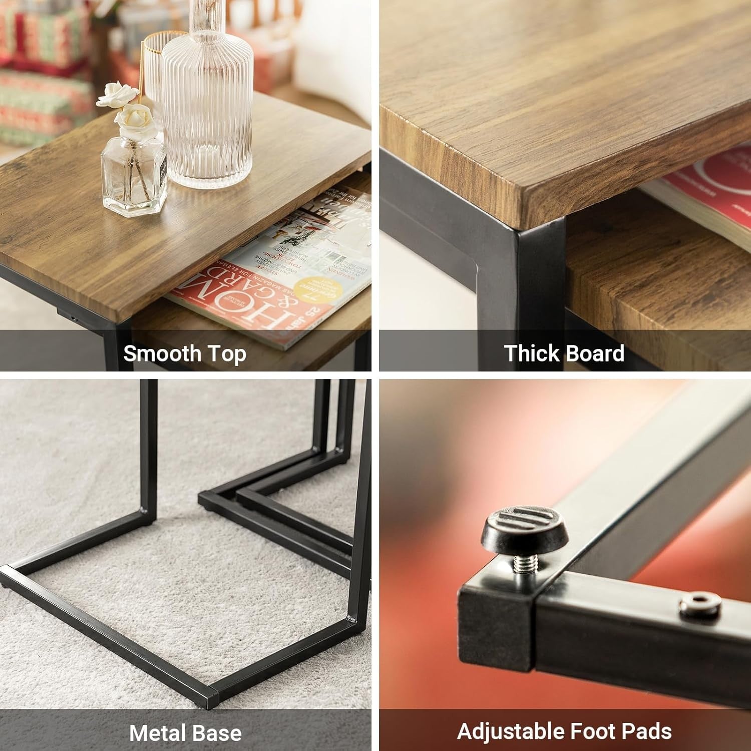 Space Saving Nesting Coffee Tables Set of 3 Engineered Wood & Metal Frame
