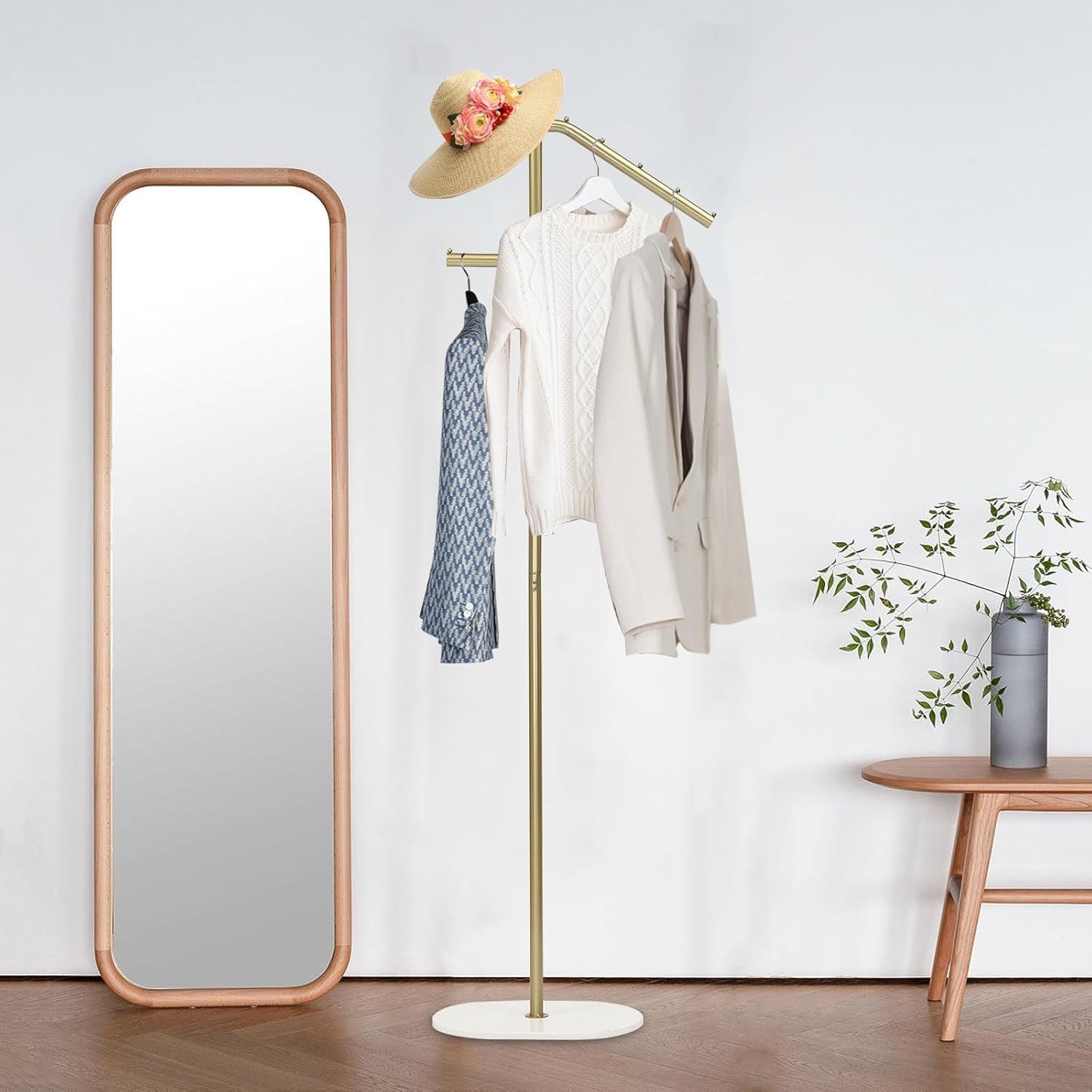 Gold & White Marble Base Coat Rack 170cm L-Shaped Metal Clothes Organizer