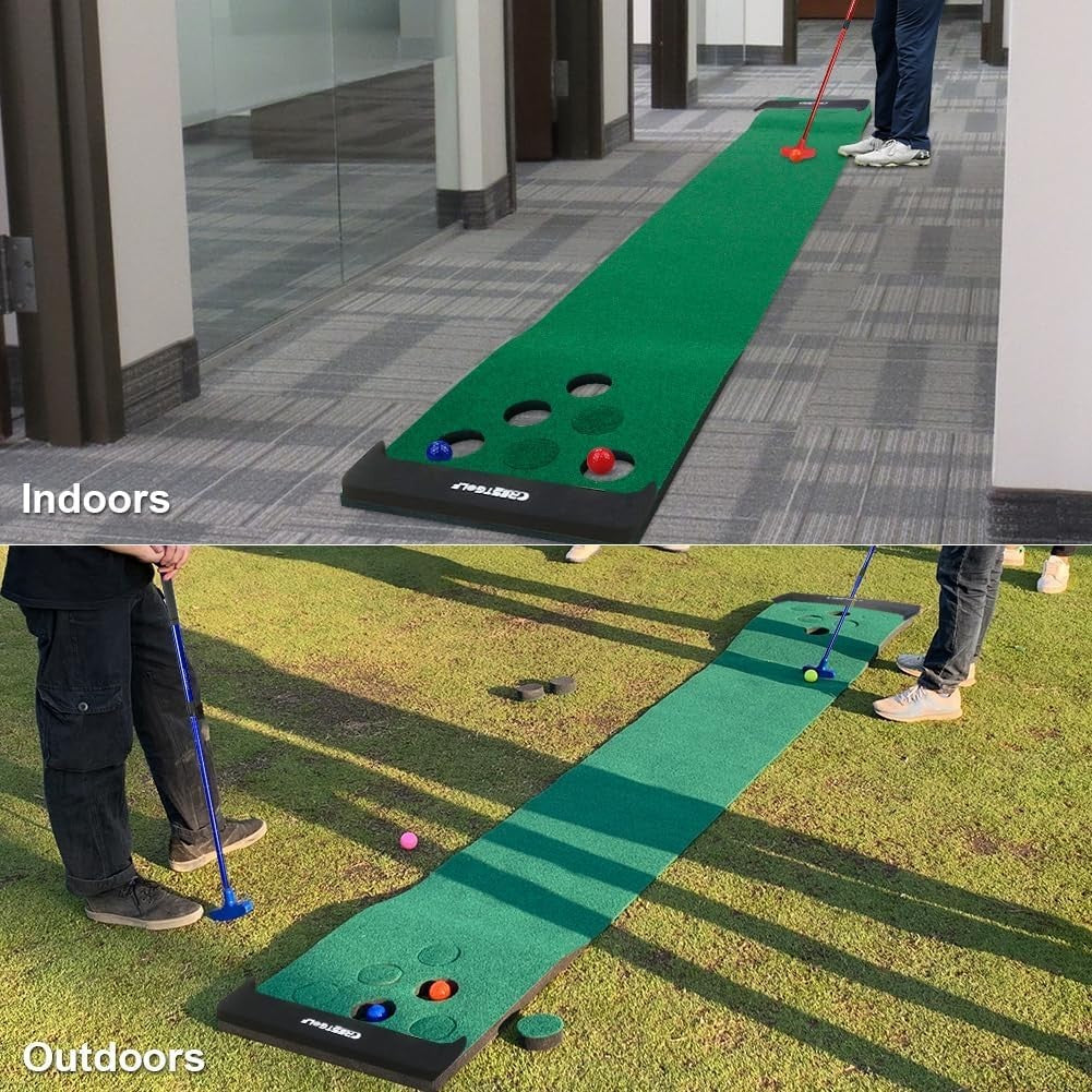 Golf Putting Mat Indoor Practice Green w/ 2 Putters & 6 Balls