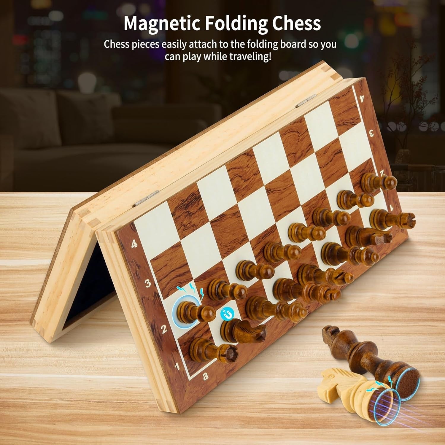 Portable 29×29cm Folding Magnetic Wooden Chess Set for Beginners & Adults