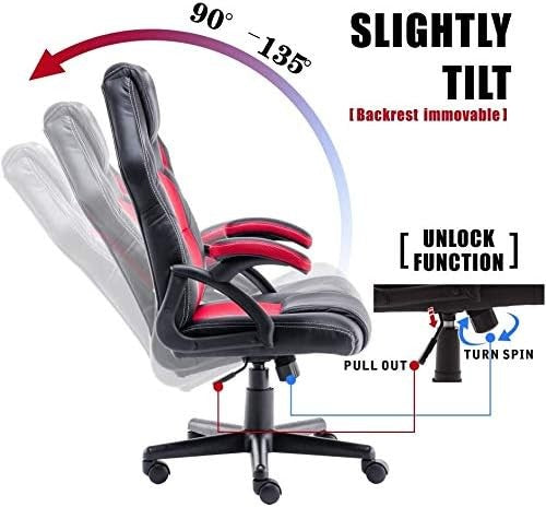 Racing Style Gaming Chair PU Leather Ergonomic Swivel Desk Red