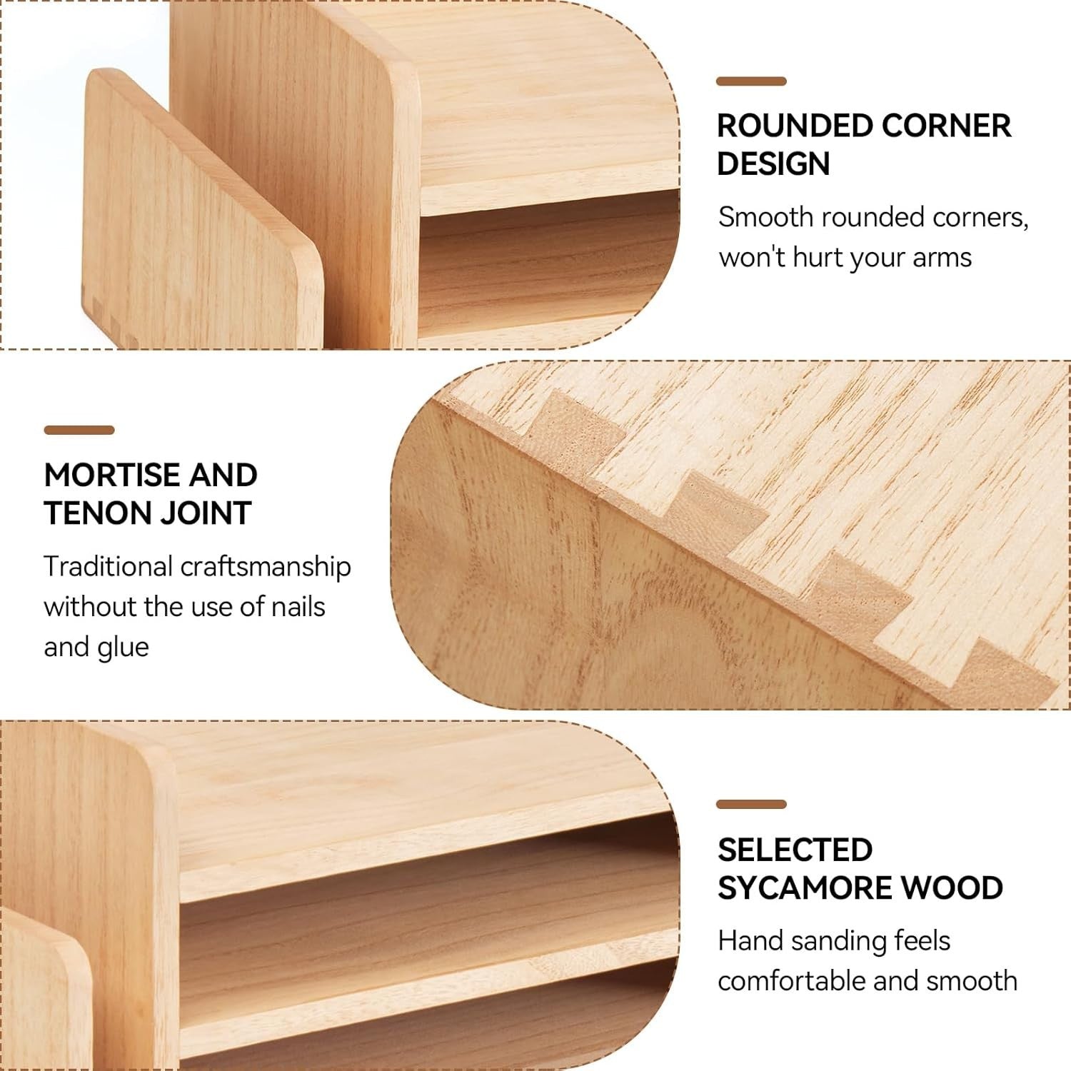 3-Tier Wooden Desk Organizer Tray for Mail, Files, Papers & Stationery