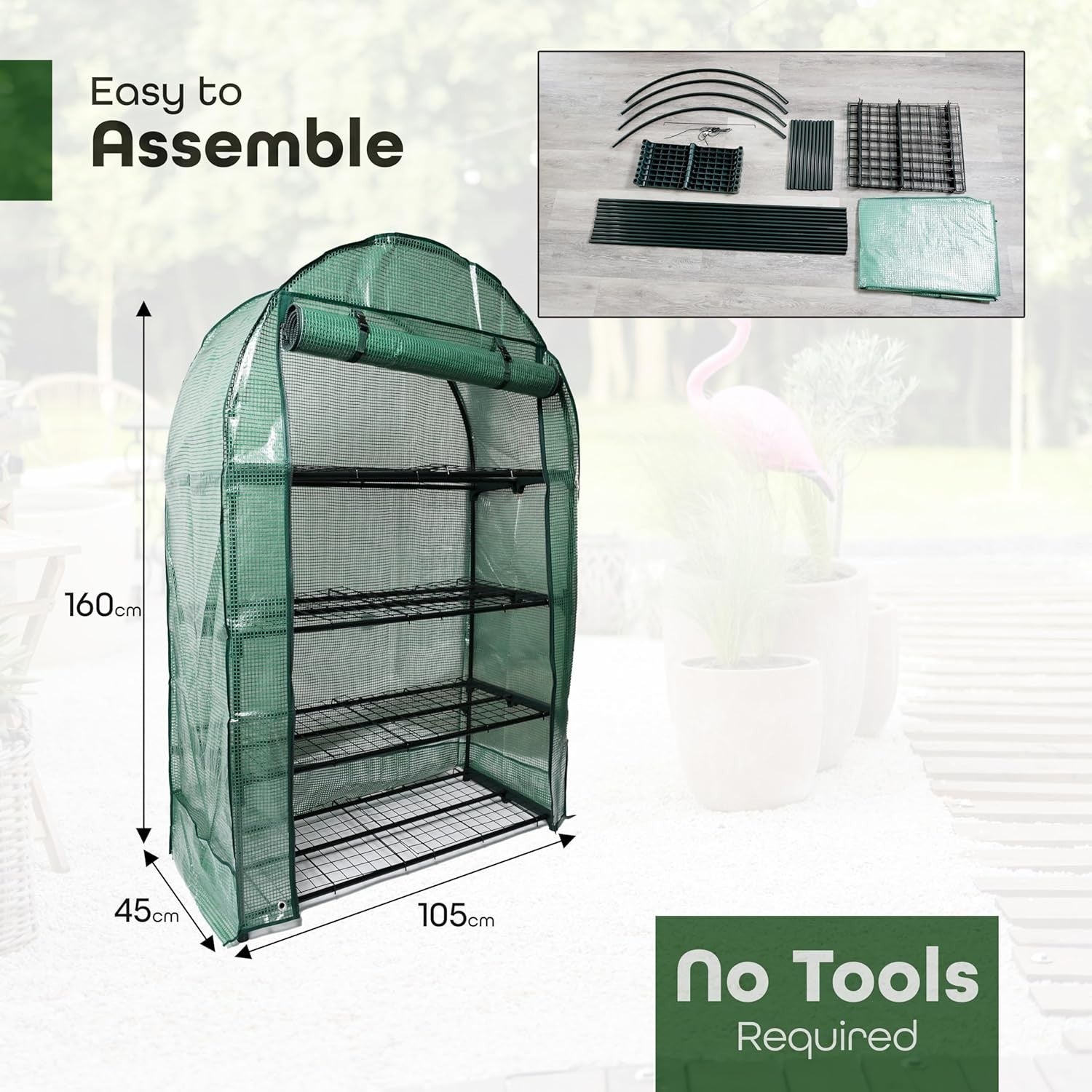 4-Tier Wide Greenhouse | Weatherproof PVC Cover | Roll-Up Door | Steel Frame