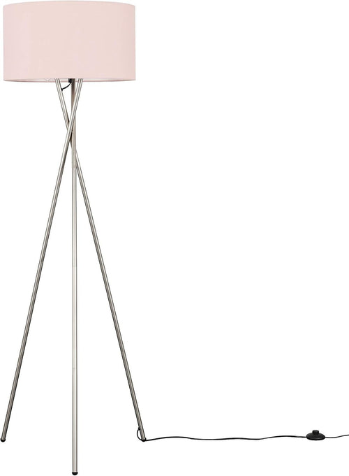 Chrome Tripod Floor Lamp Pink Drum Shade Modern Standing Light E27