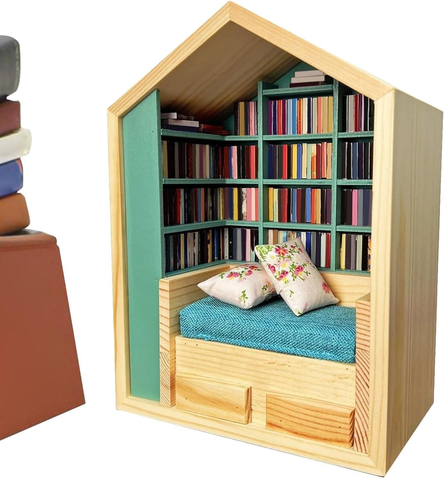 Mini Bookshelf Fidget Toy Wooden Tiny Library Stress Desk Decor