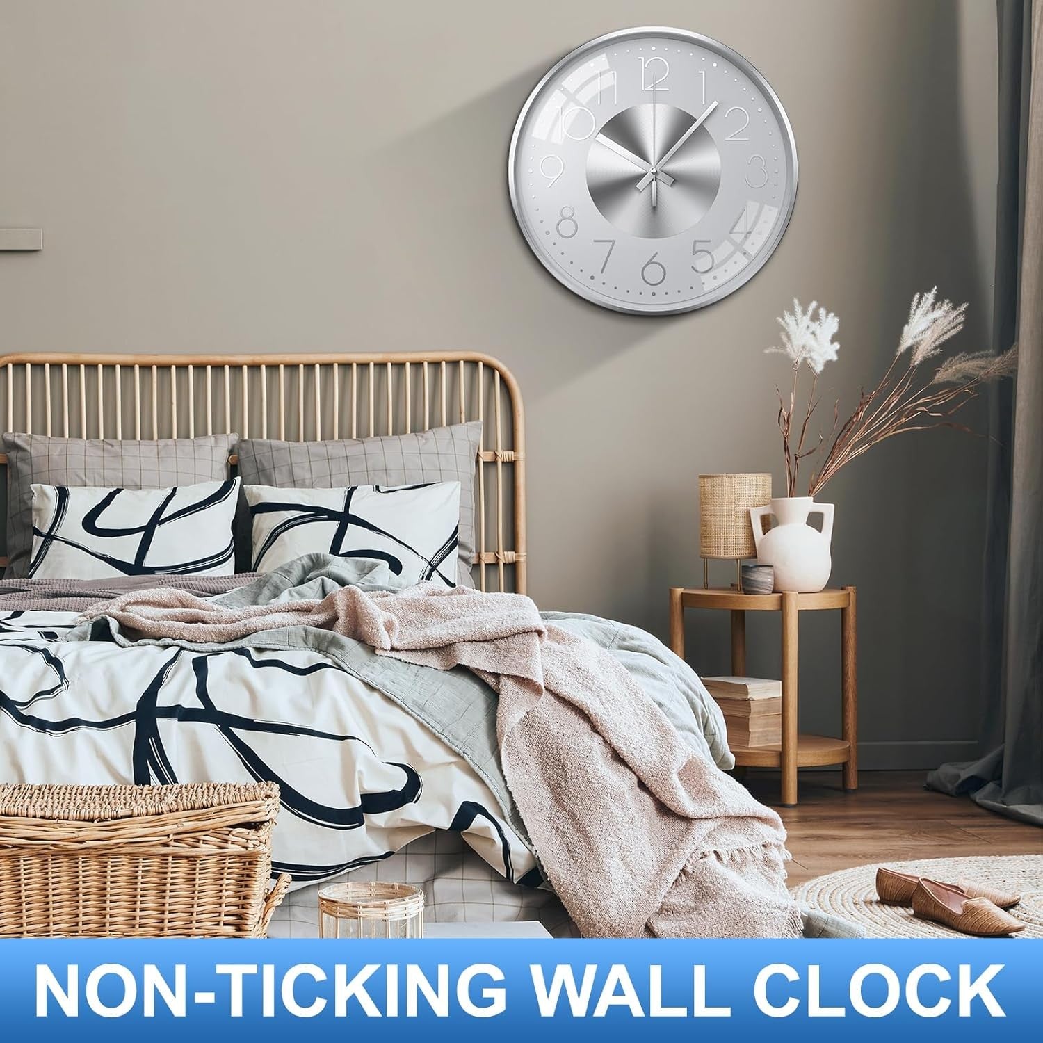 Modern Silent Wall Clock 30cm Large Number Metal Design Home Office Kitchen Deco