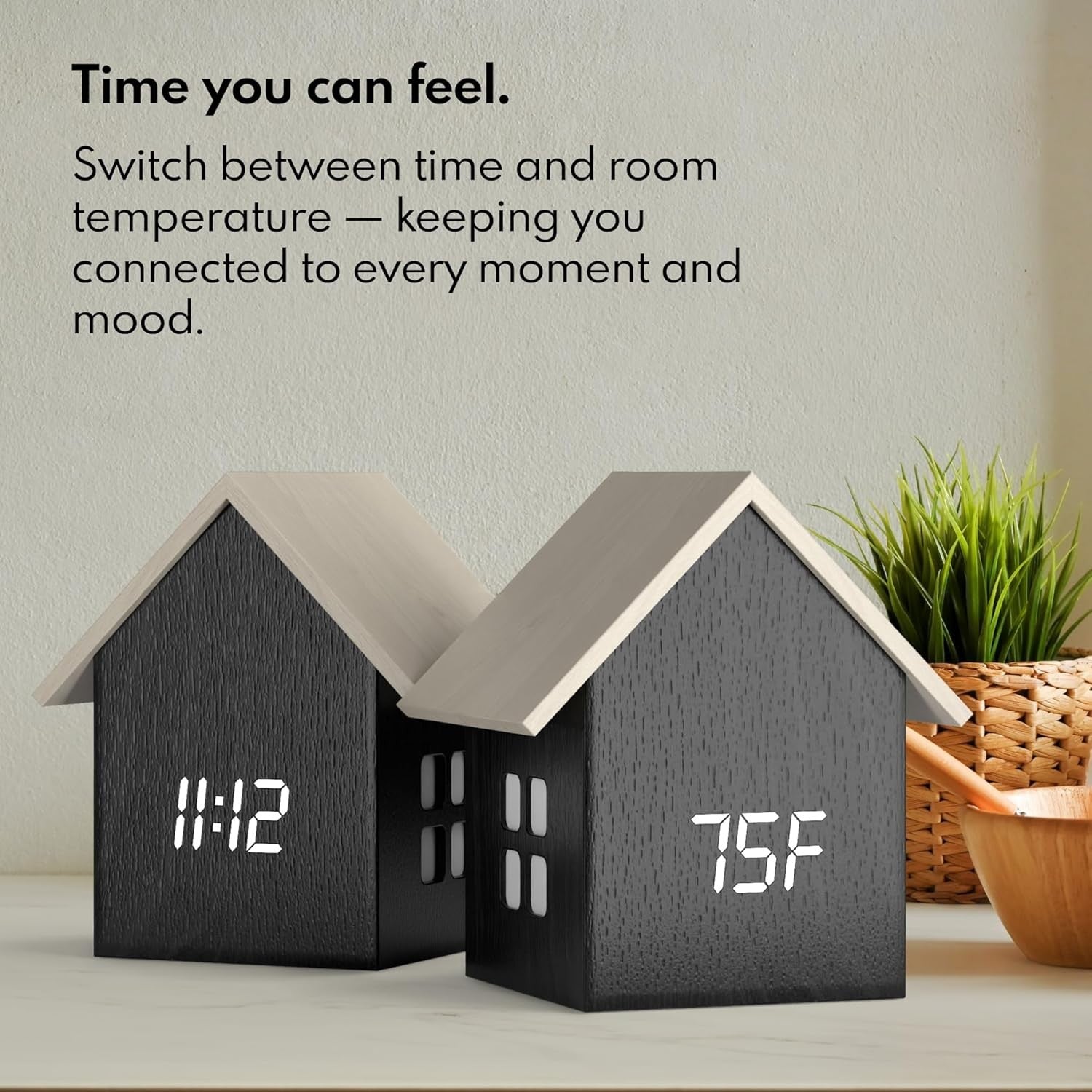 House Shaped Digital Alarm Clock LED Display Temperature Modern Bedside Decor