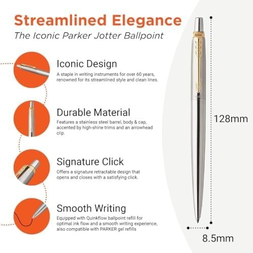 Personalised Ballpoint Pen – Silver Stainless Steel, Gold Clip, Medium Ink