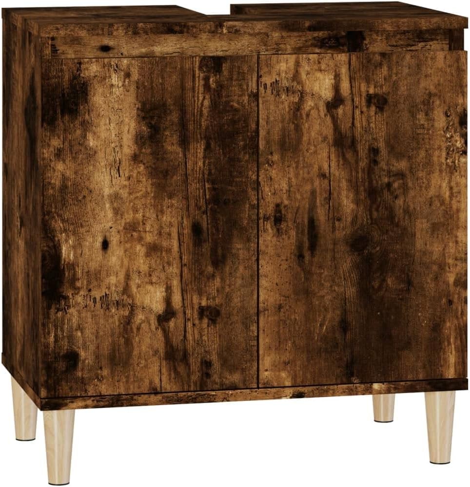 Smoked Oak Under Sink Bathroom Cabinet – Modern Vanity Storage Unit 58x33x60cm
