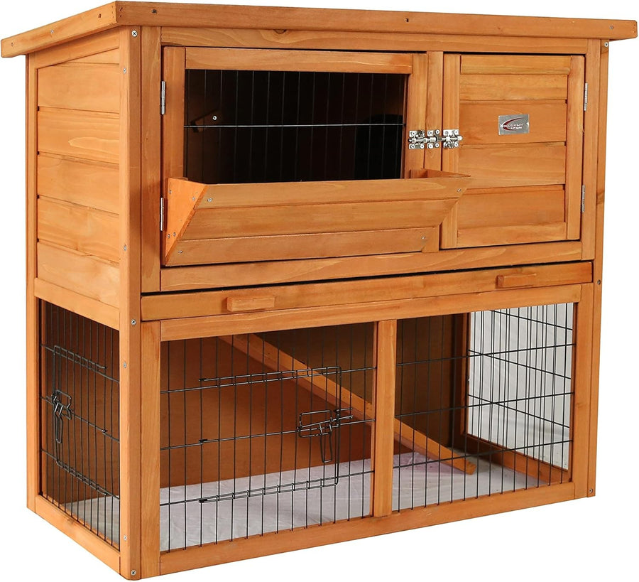 2 Tier Rabbit Hutch Outdoor Double Decker Guinea Pig Cage Sliding Tray