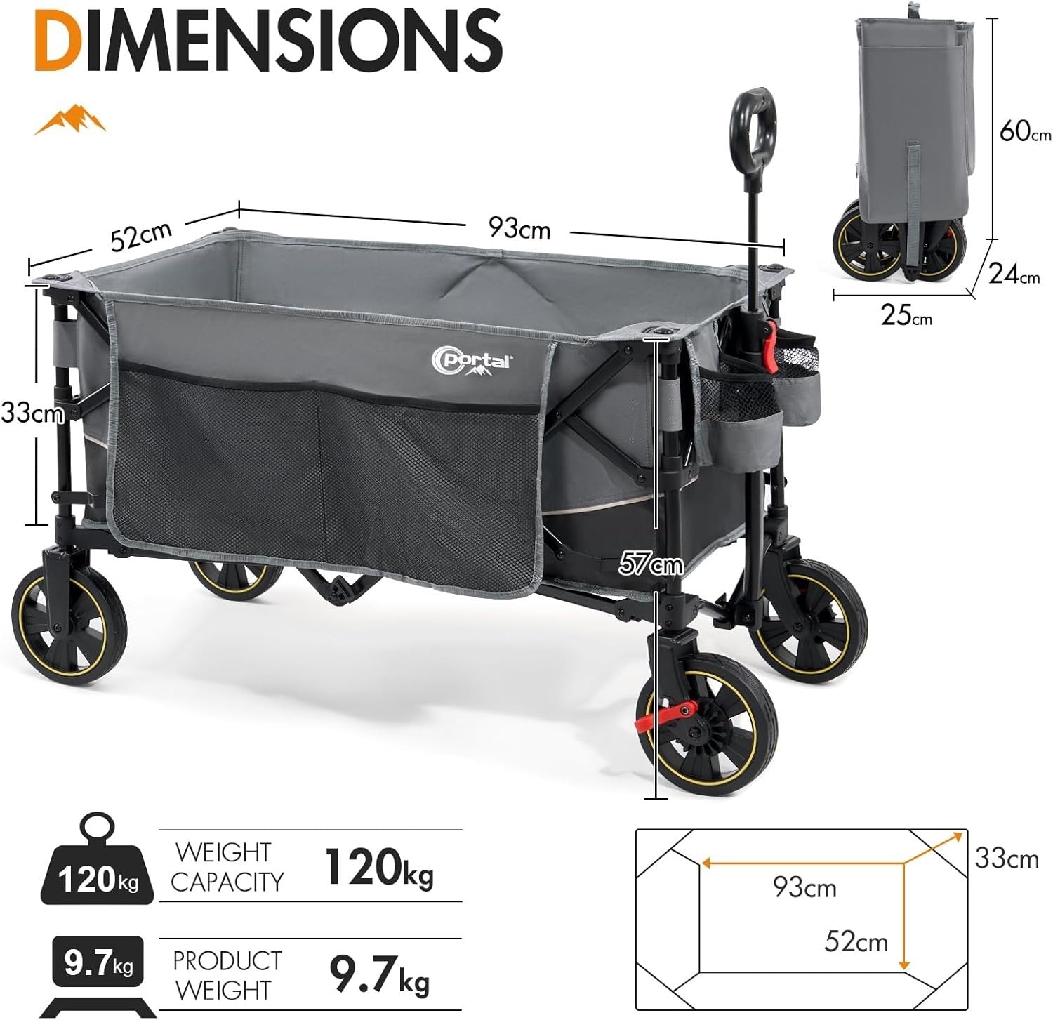 Grey 200L Folding Festival Trolley Heavy Duty Camping Beach Wagon w/ Brakes