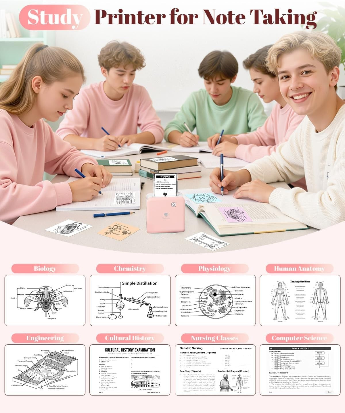 Mini Bluetooth Photo Sticker Printer 300DPI Pink