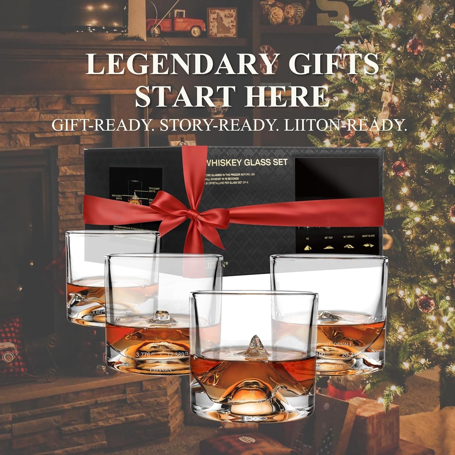 Mountain Peaks Whiskey Glasses Set of 4 – 250ml Freeze-Chill Crystal Tumblers