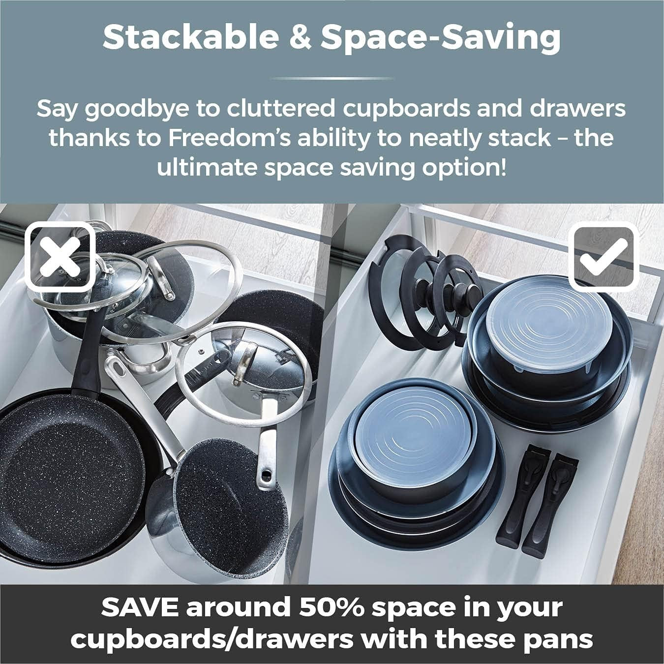 13pcs Ceramic Non-Stick Cookware Set – Stackable Pans with Detachable Handle