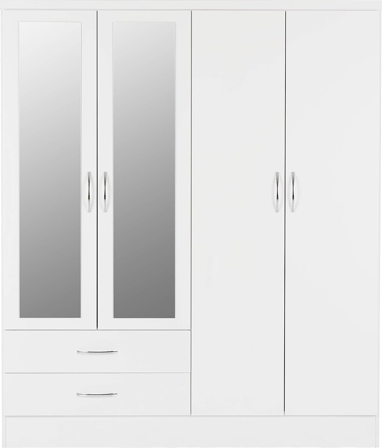4 Door 2 Drawer White Gloss Wardrobe with Mirror | Large Storage & Modern Design