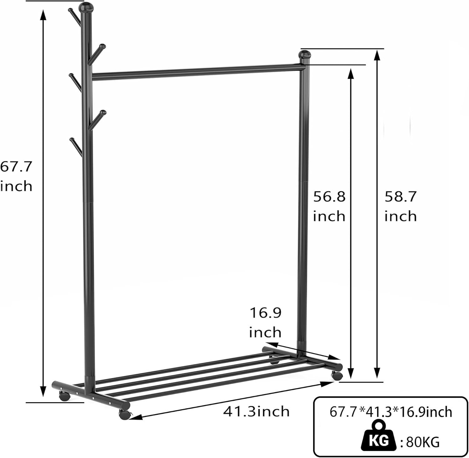 Heavy Duty Clothes Garment Rack with Shelf Wheels Metal Black