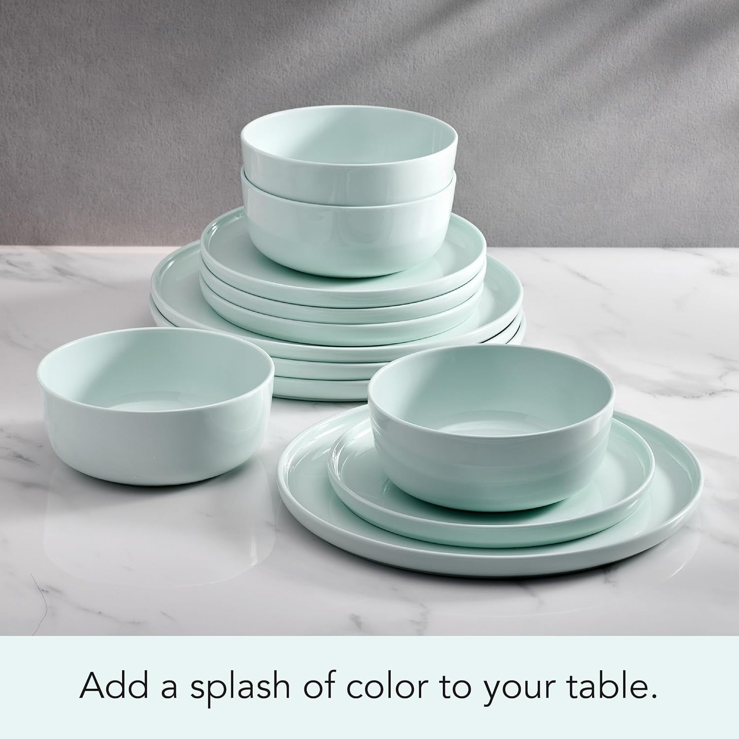 12pc Bone China Dinnerware Set Mint Green Lightweight Plates Bowls Service for 4