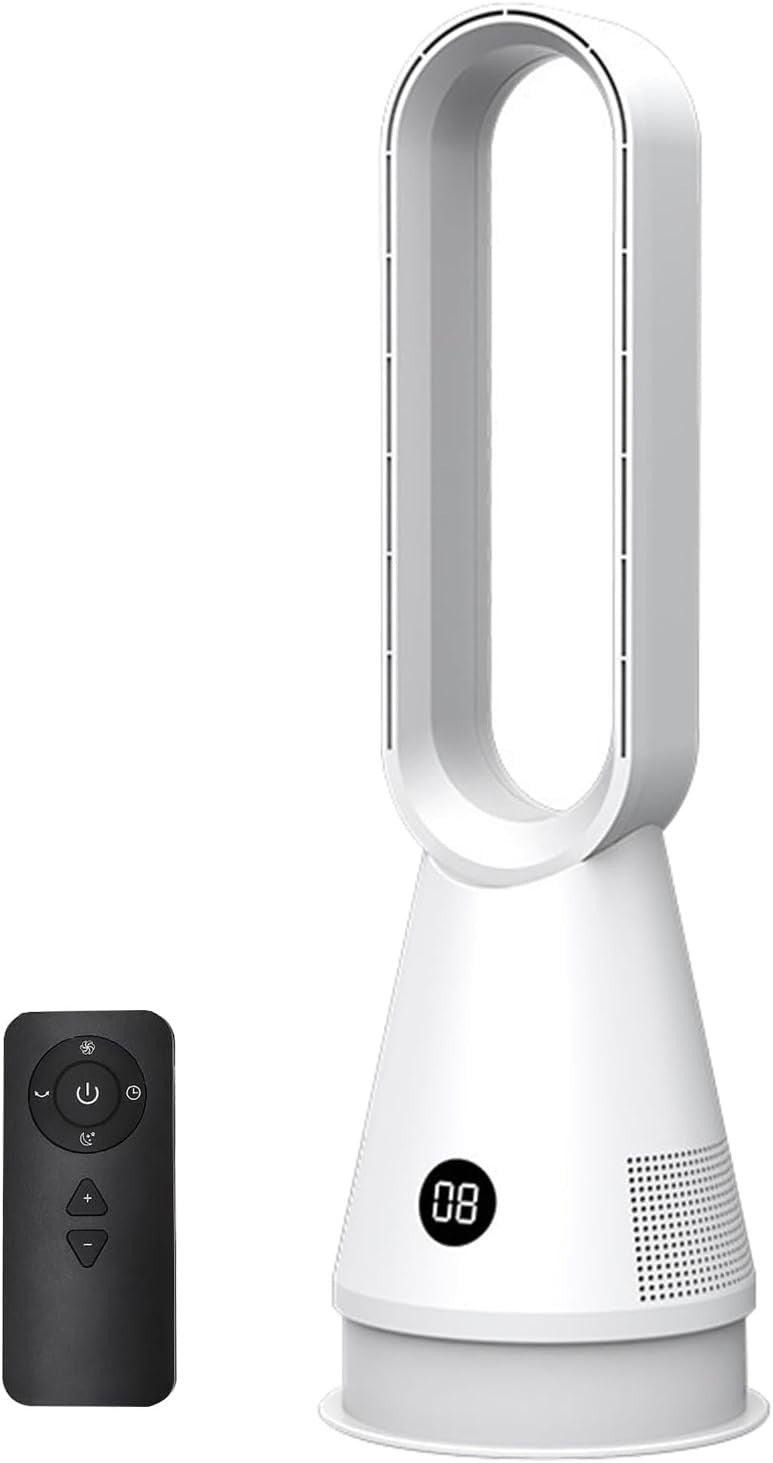 Bladeless Tower Fan Quiet Cooling 8-Speed 9H Timer Air Purifier Remote Control