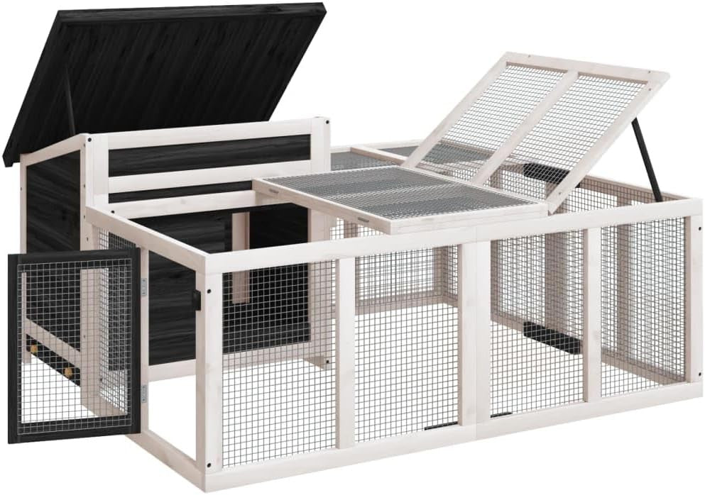 Large Outdoor Rabbit Hutch with Run Solid Wood Secure Small Animal House