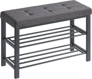 3 Tier Shoe Rack Bench 81cm Padded Seat Metal Frame Grey Black Entryway Storage