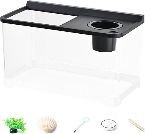 Small Betta Fish Tank 360° Clear Tri-Color LED Aquarium