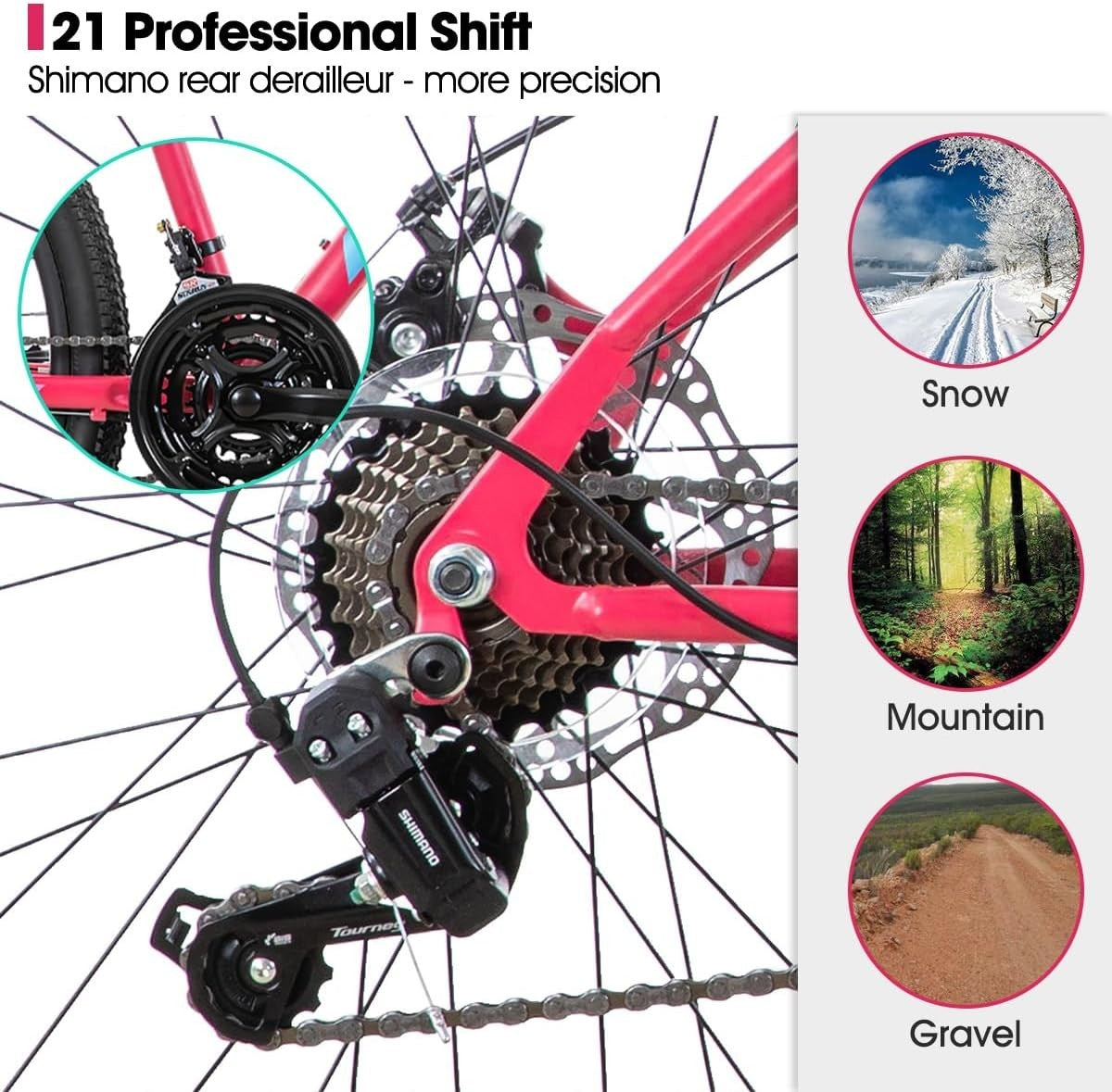 26" Women's Mountain Bike 21-Speed Dual Disc Brakes Front Suspension