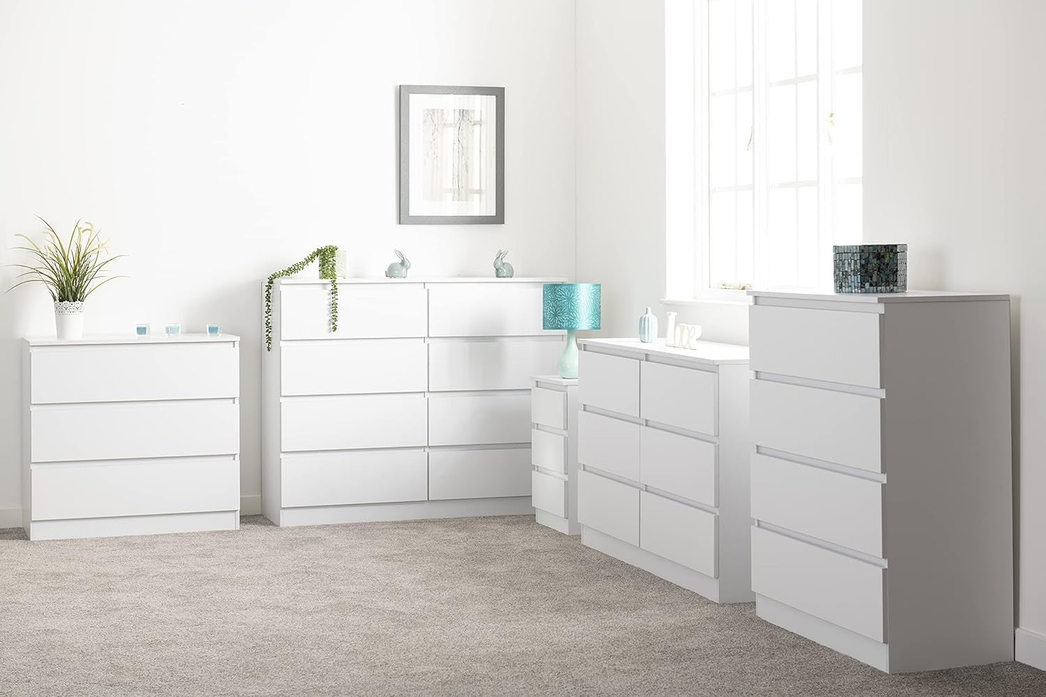 White 6 Drawer Chest Modern Bedroom Storage Unit 121cm Wide MDF
