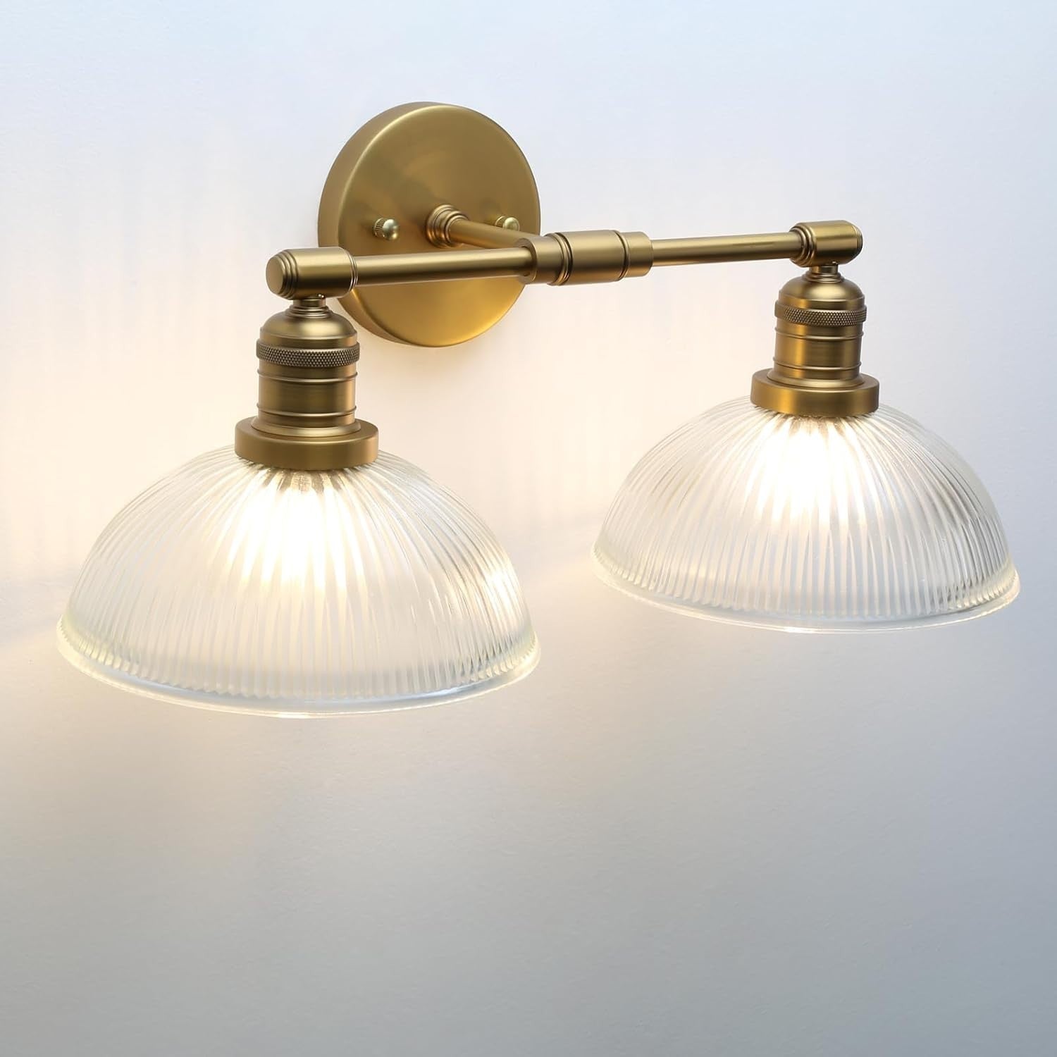 Industrial 2-Light Wall Sconce with Dome Ribbed Glass Shade, Dimmable