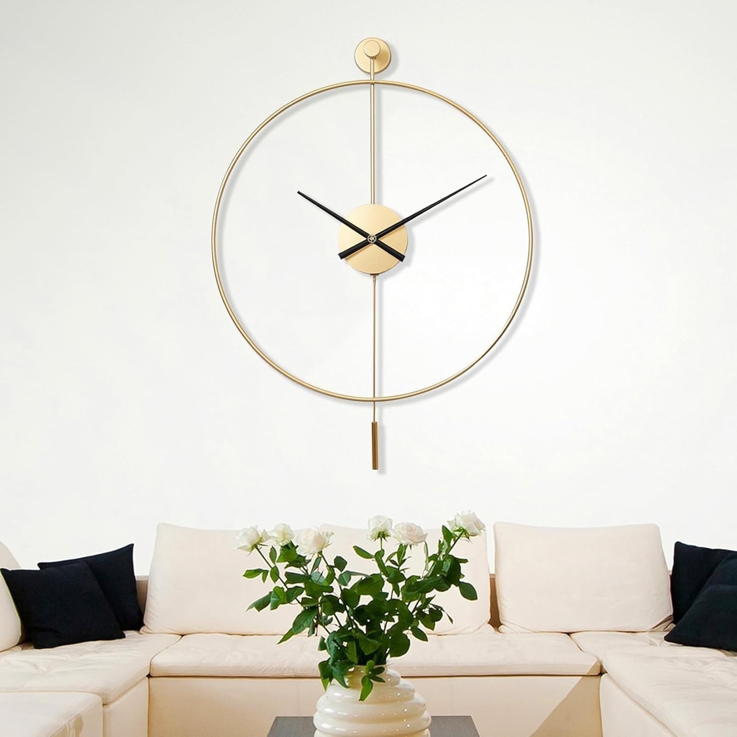Luxury Silent Wall Clock Gold 24in Modern Large Decor w/ Pendulum
